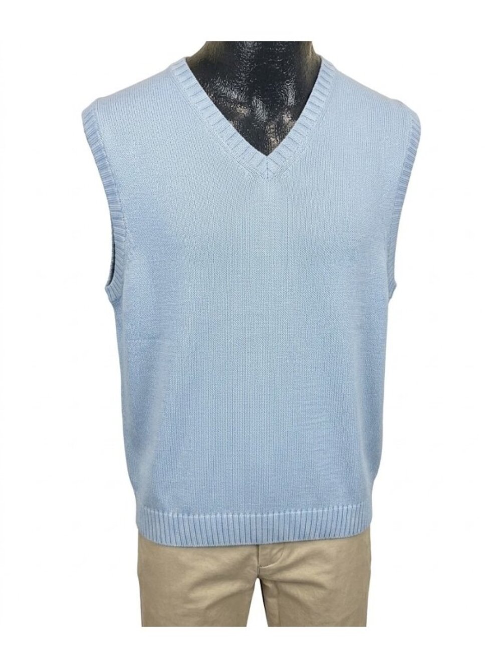 Vintage Lands' End Mens XL Light Blue V-Neck Sweater Vest Made in Japan